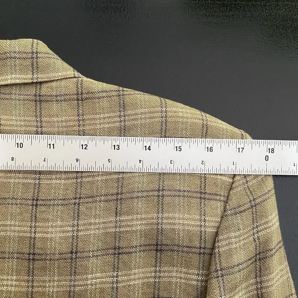 Vintage Liz Claiborne Blazer Women 12 Petite Linen Blend Plaid Academia Heritage - Picture 14 of 15